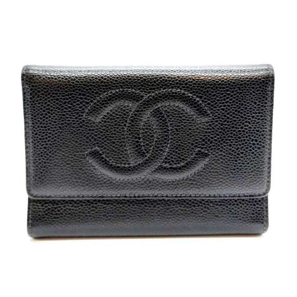 CHANEL Black Caviar Leather Logo Wallet